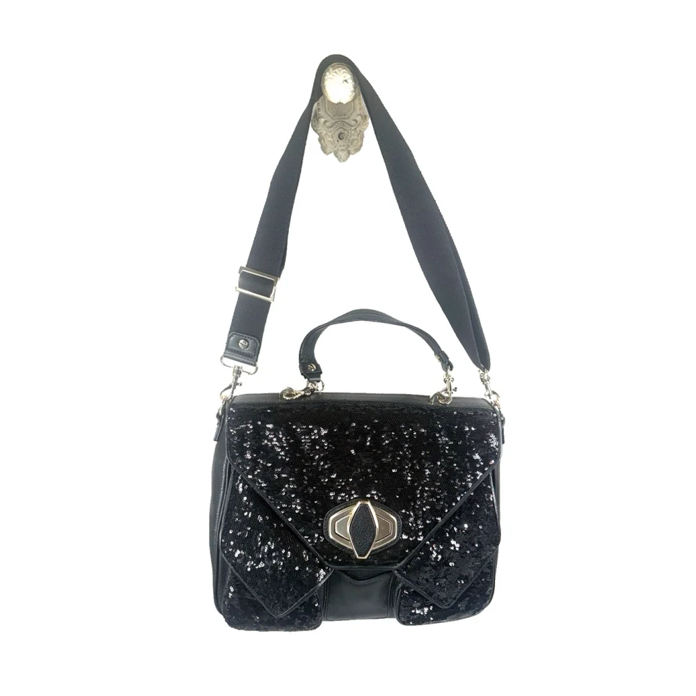 Alexis Hudson Sequins satchel top handle purse crossbody Black